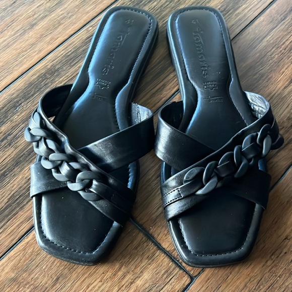 TAMARI - ZENIA LEATHER SLIDE SANDAL, Black - Picture 2 of 9